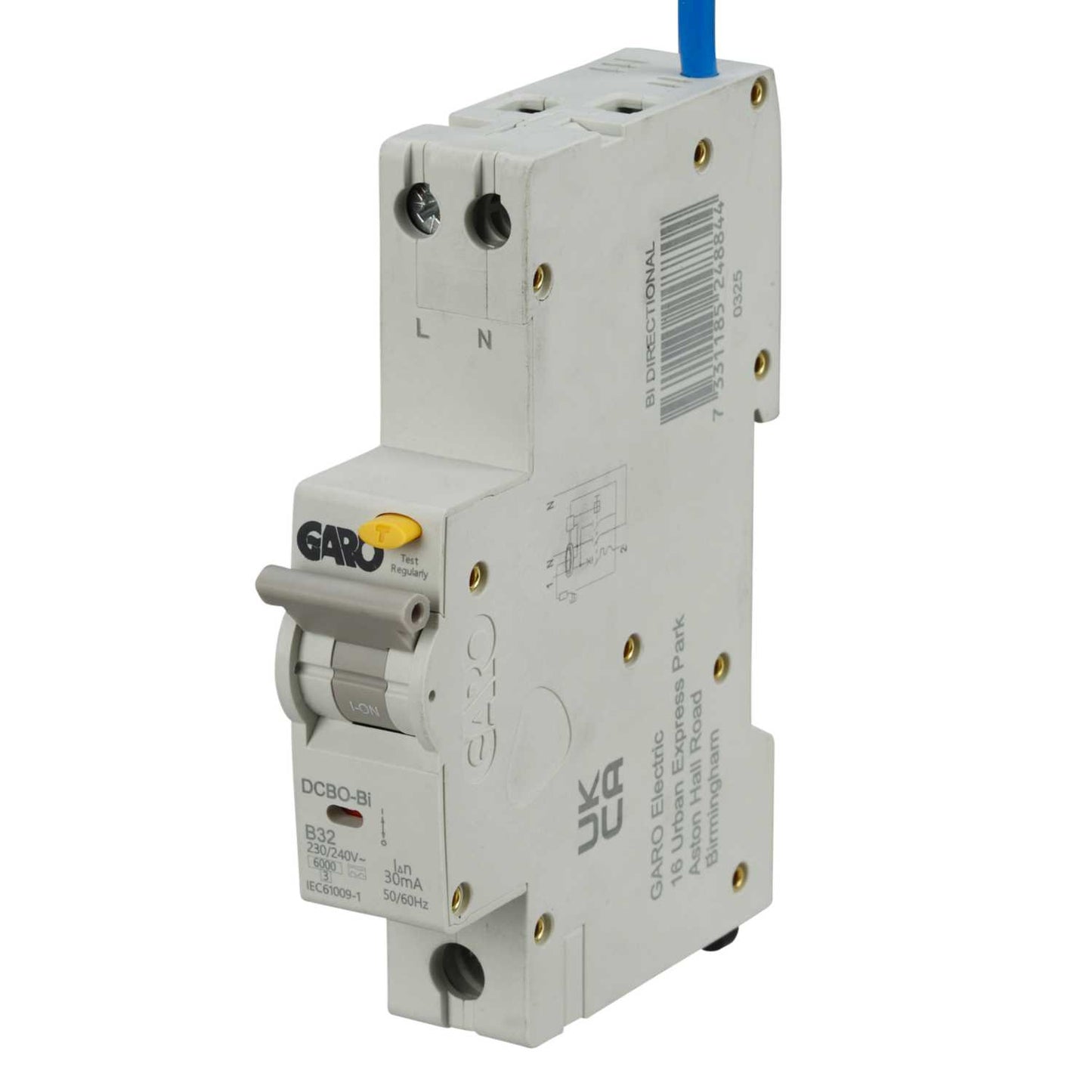 Garo 32A Double Pole 1 Module Bidirectional B Curve 6kA 30mA Type A Rcbo