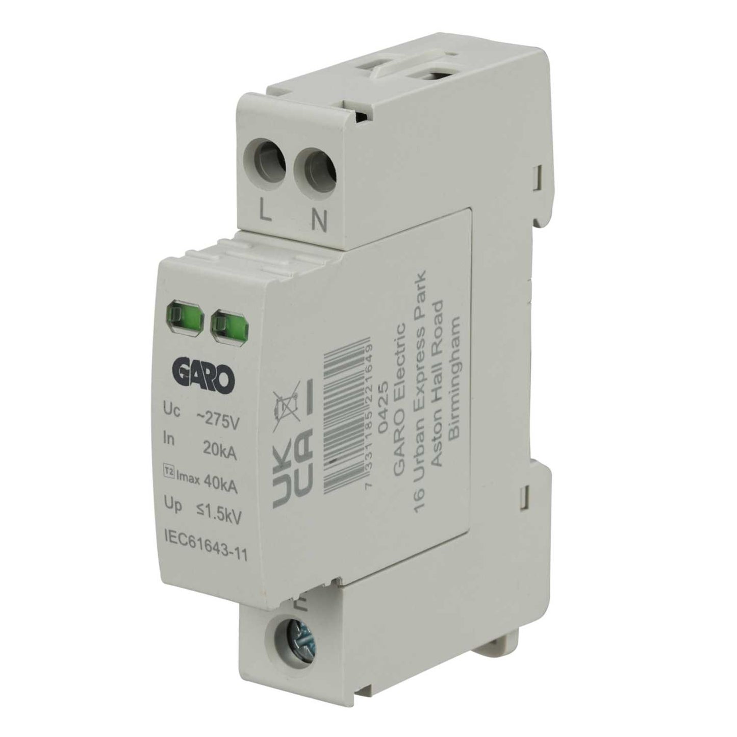 Garo 20kA 1 Module Single Pole and Neutral Type 2 Surge Protection Device