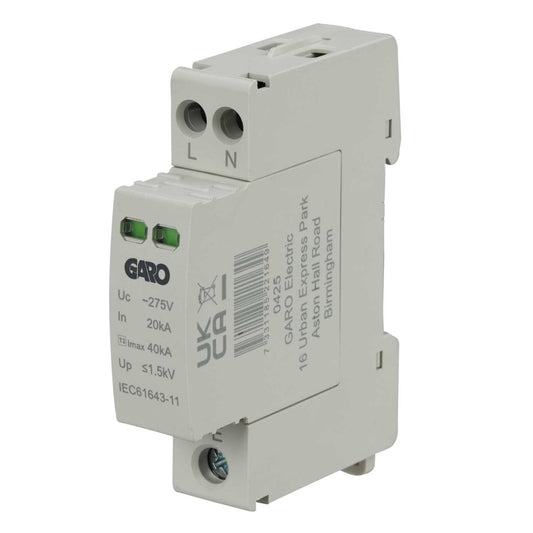 Garo 20kA 1 Module Single Pole and Neutral Type 2 Surge Protection Device