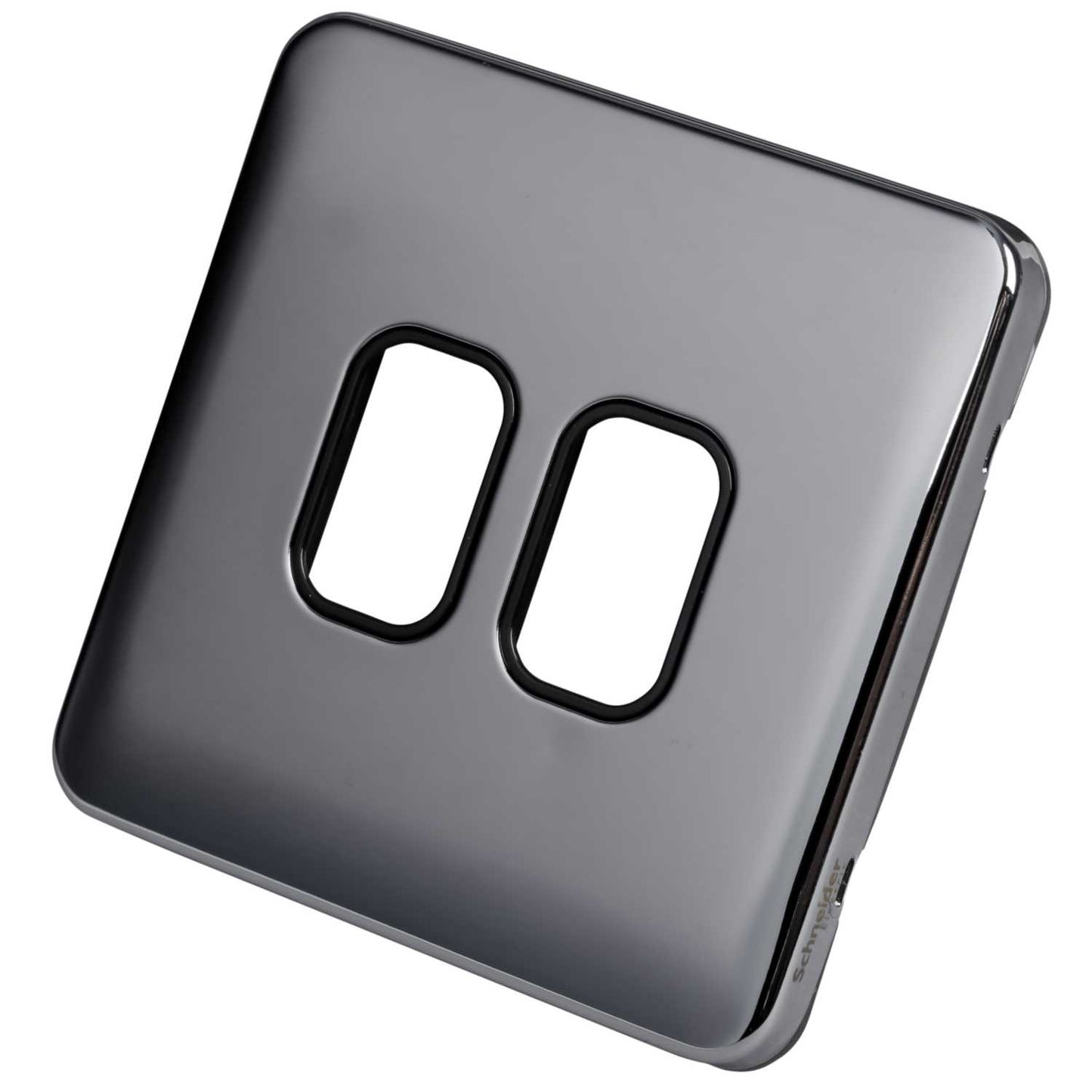 Schneider Lisse Deco 2 Gang Grid Plate Screwless Black Insert Polished Chrome