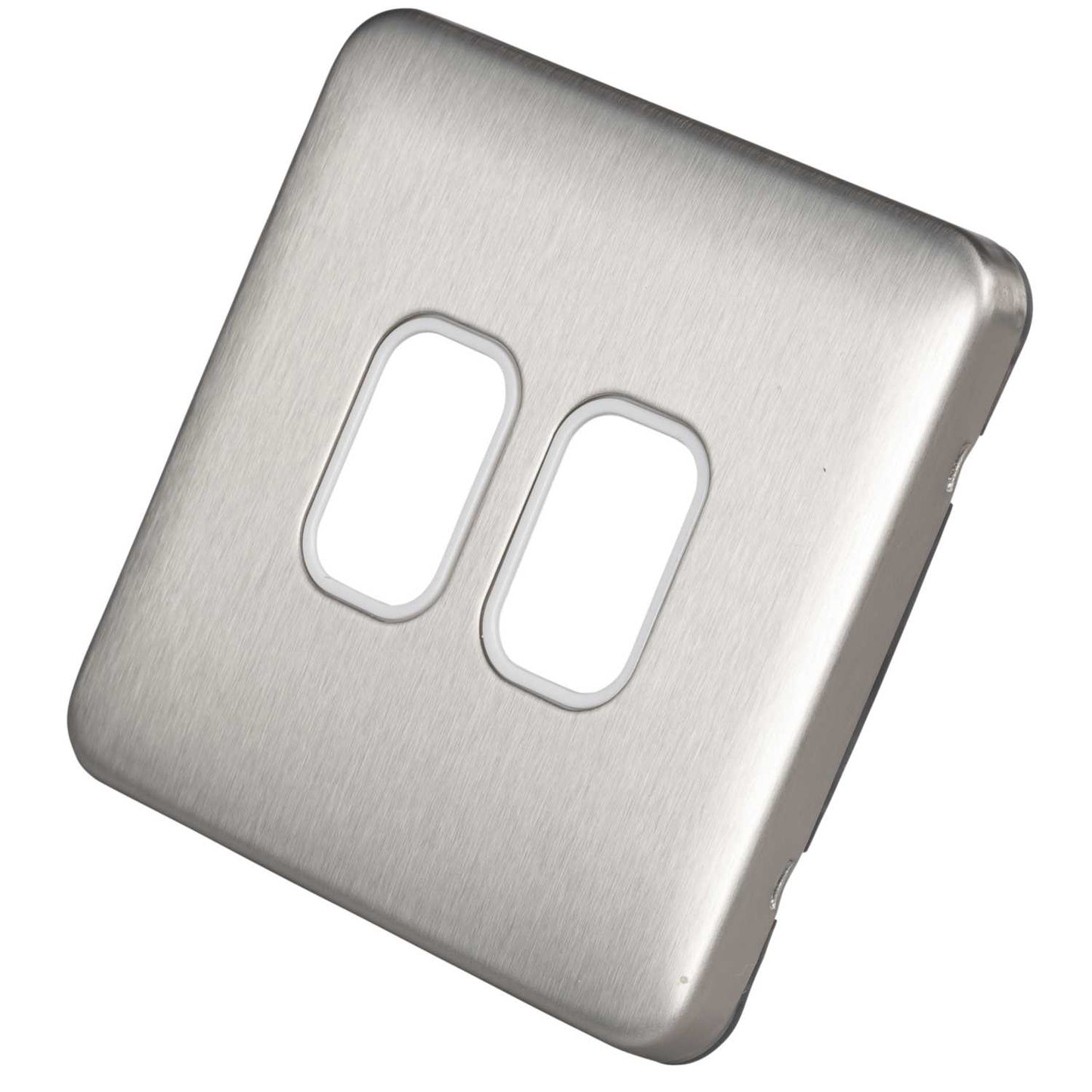 Schneider Lisse Deco 2 Gang Grid Plate Screwless White Insert Stainless Steel