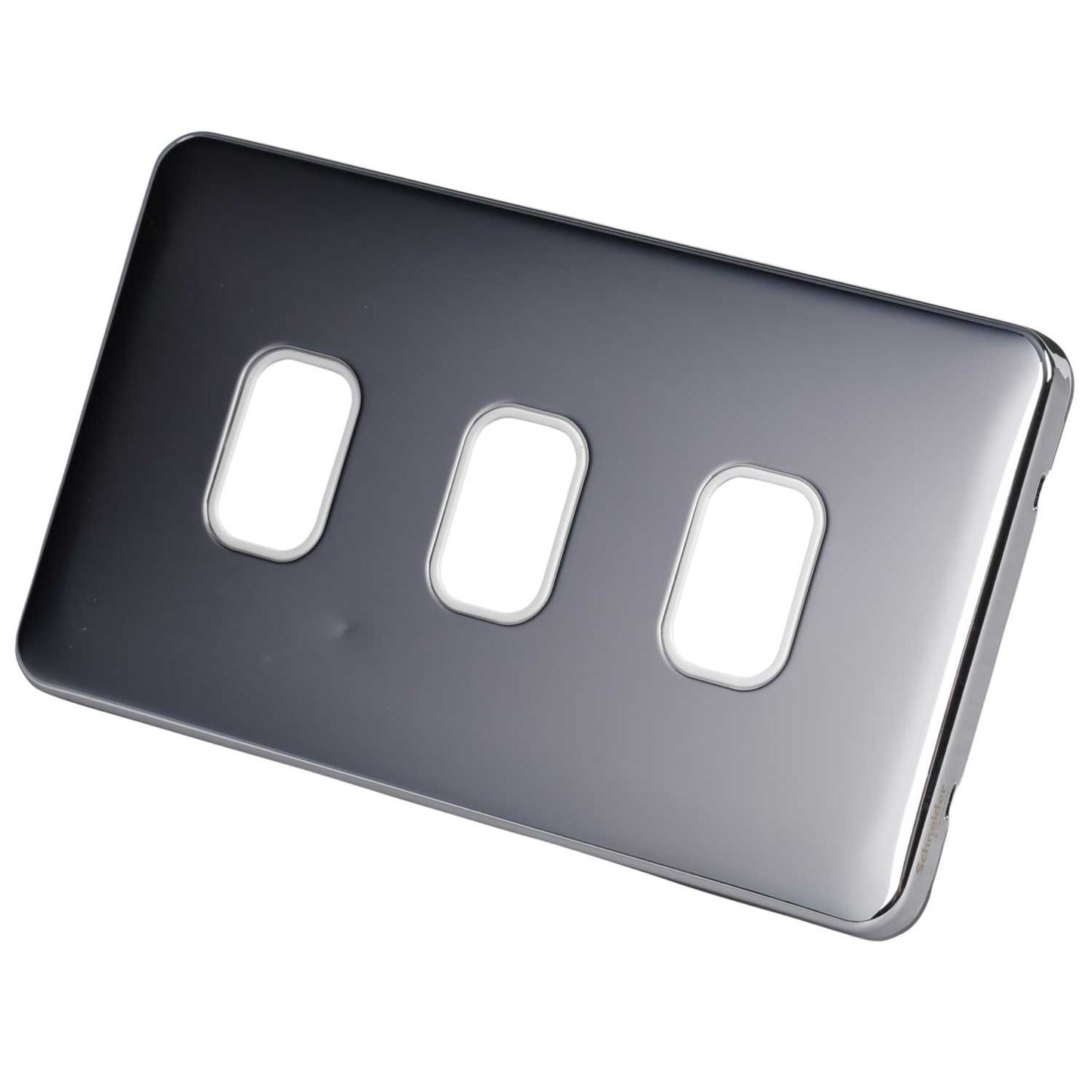 Schneider Lisse Deco 3 Gang Grid Plate Screwless White Insert Polished Chrome