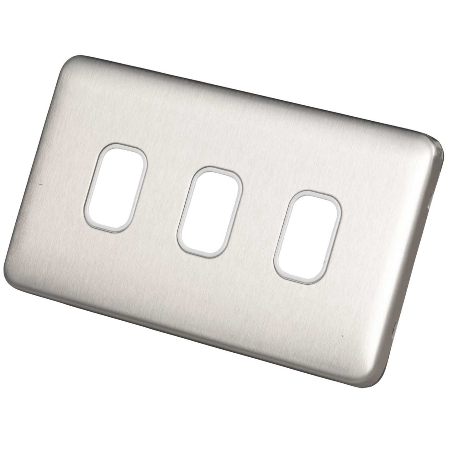Schneider Lisse Deco 3 Gang Grid Plate Screwless White Insert Stainless Steel