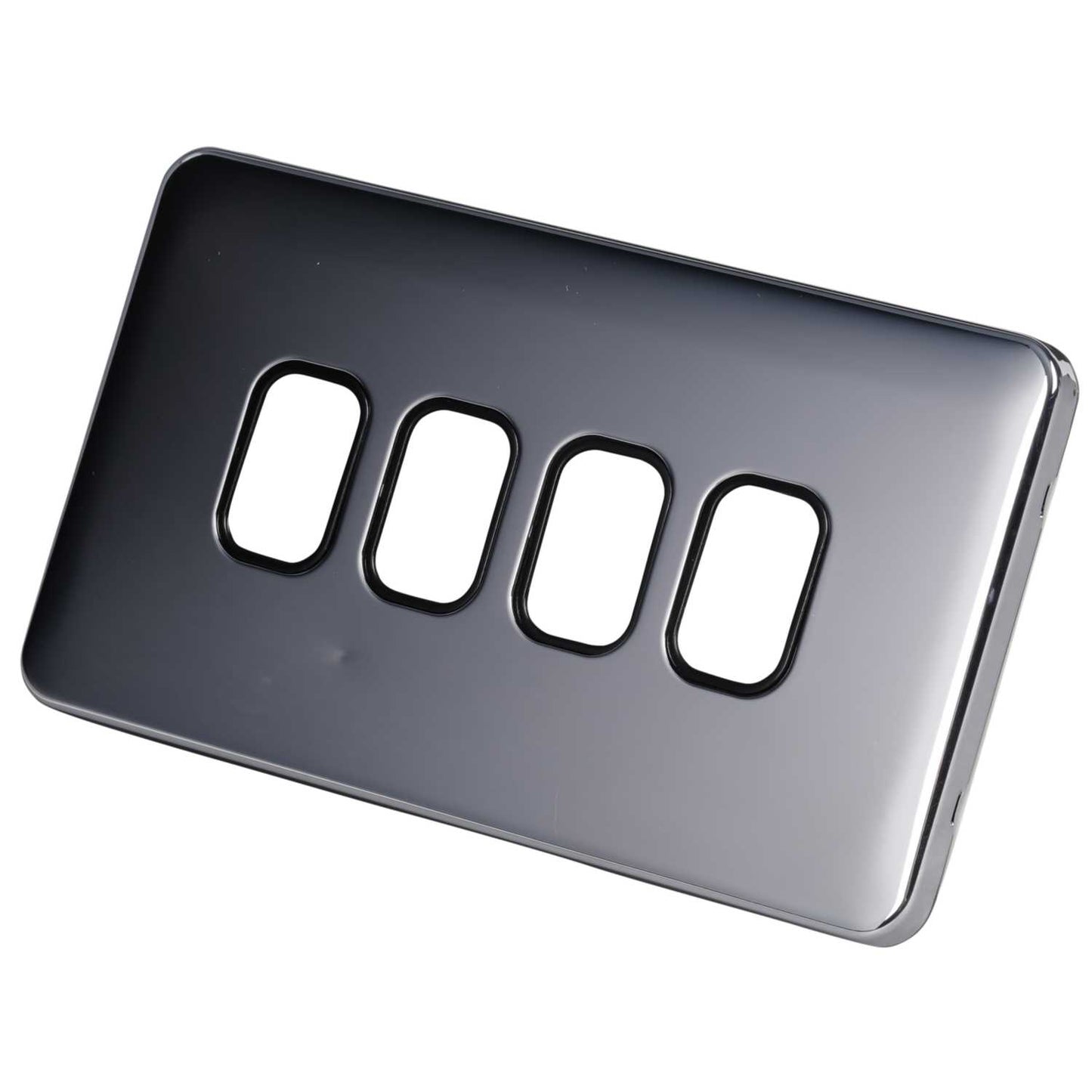 Schneider Lisse Deco 4 Gang Grid Plate Screwless Black Insert Polished Chrome