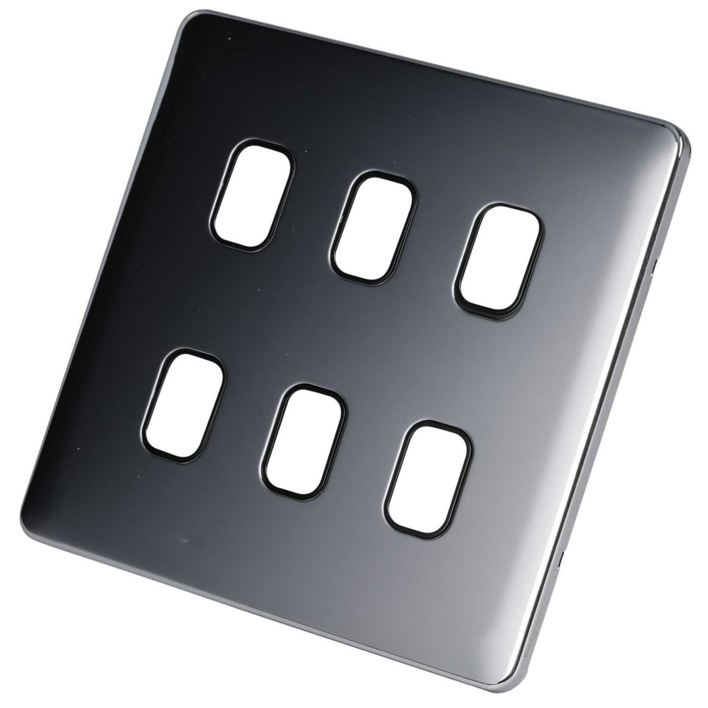 Schneider Lisse Deco 6 Gang Grid Plate Screwless Black Insert Polished Chrome
