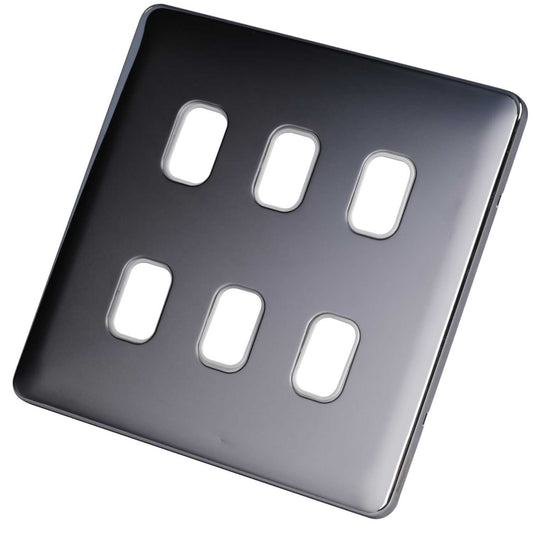 Schneider Lisse Deco 6 Gang Grid Plate Screwless White Insert Polished Chrome
