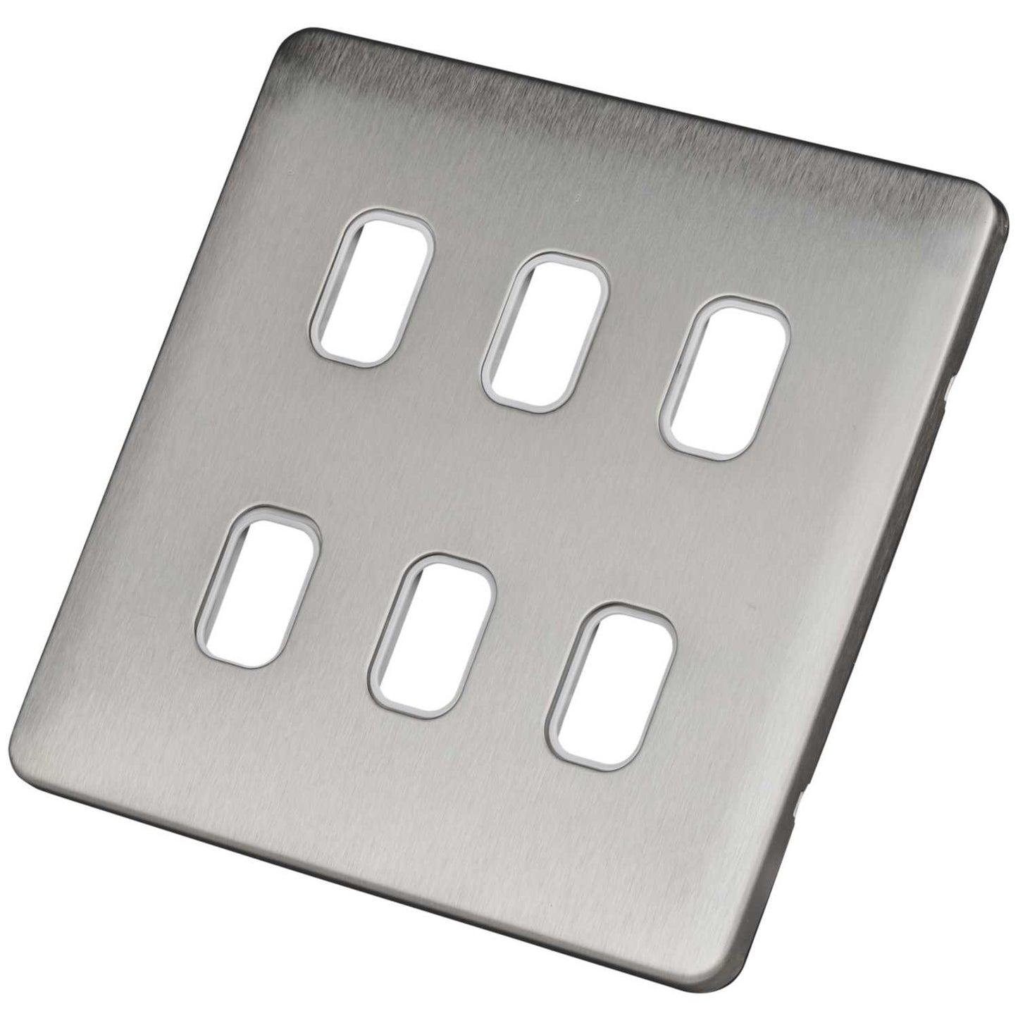 Schneider Lisse Deco 6 Gang Grid Plate Screwless White Insert Stainless Steel