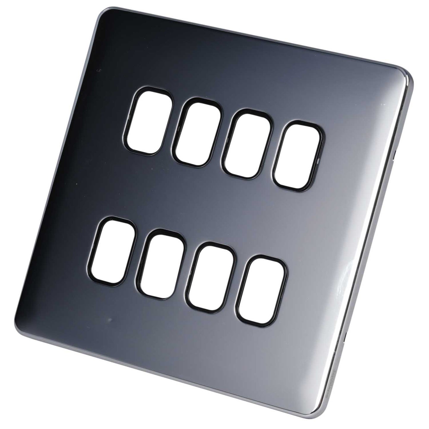 Schneider Lisse Deco 8 Gang Grid Plate Screwless Black Insert Polished Chrome