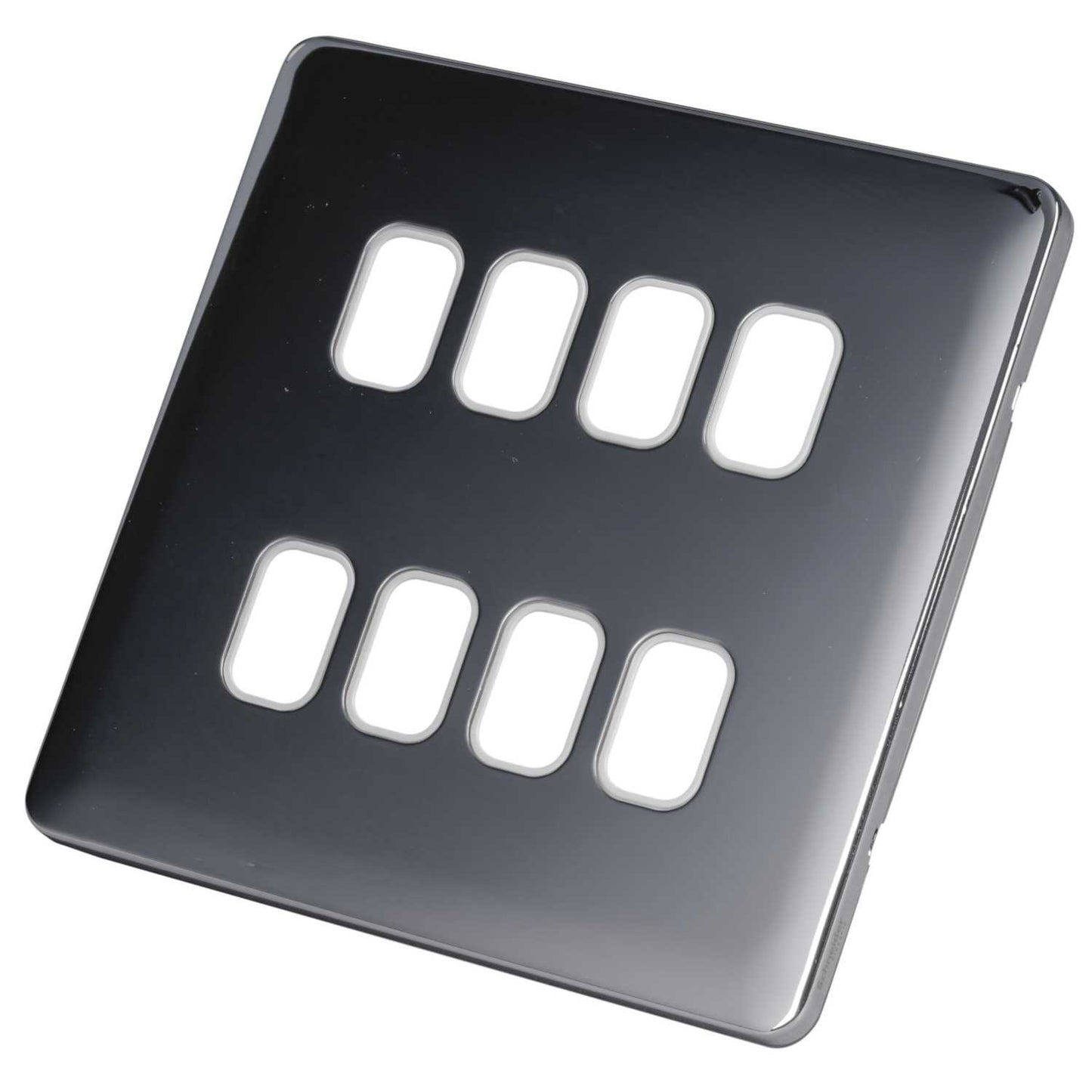 Schneider Lisse Deco 8 Gang Grid Plate Screwless White Insert Polished Chrome