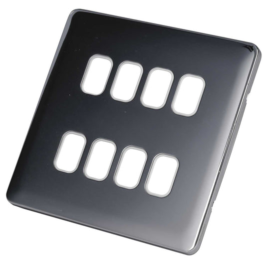Schneider Lisse Deco 8 Gang Grid Plate Screwless White Insert Polished Chrome
