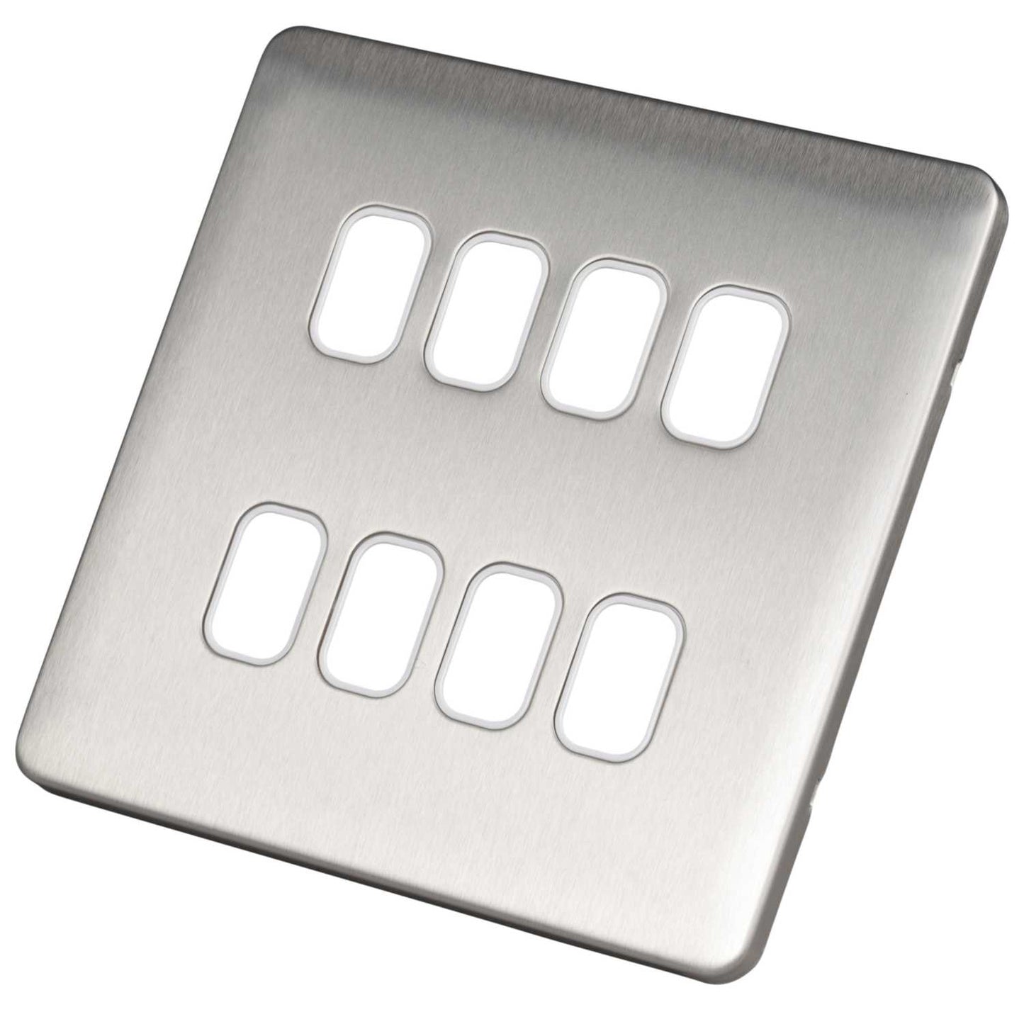 Schneider Lisse Deco 8 Gang Grid Plate Screwless White Insert Stainless Steel