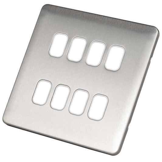 Schneider Lisse Deco 8 Gang Grid Plate Screwless White Insert Stainless Steel