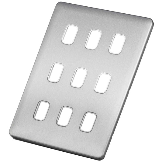 Schneider Lisse Deco 9 Gang Grid Plate Screwless White Insert Stainless Steel