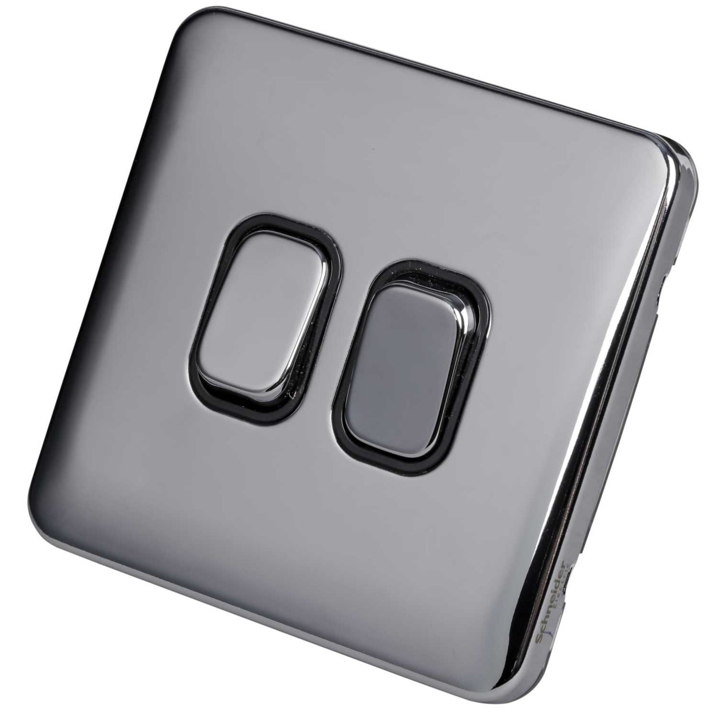 Schneider Lisse Deco 10A 2 Gang 2 Way Light Switch Screwless Black Insert Polished Chrome