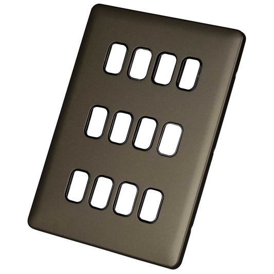 Schneider Lisse Deco 12 Gang Grid Plate Screwless Black Insert Mocha Bronze