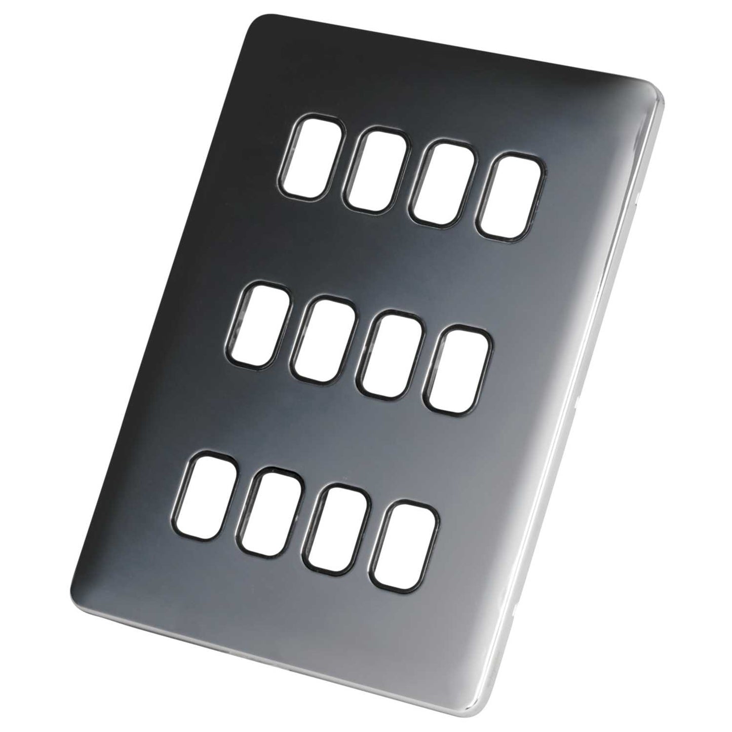 Schneider Lisse Deco 12 Gang Grid Plate Screwless Black Insert Polished Chrome