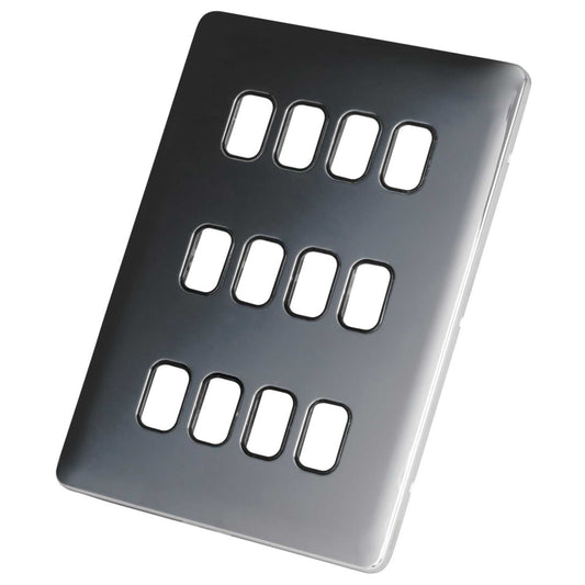 Schneider Lisse Deco 12 Gang Grid Plate Screwless Black Insert Polished Chrome