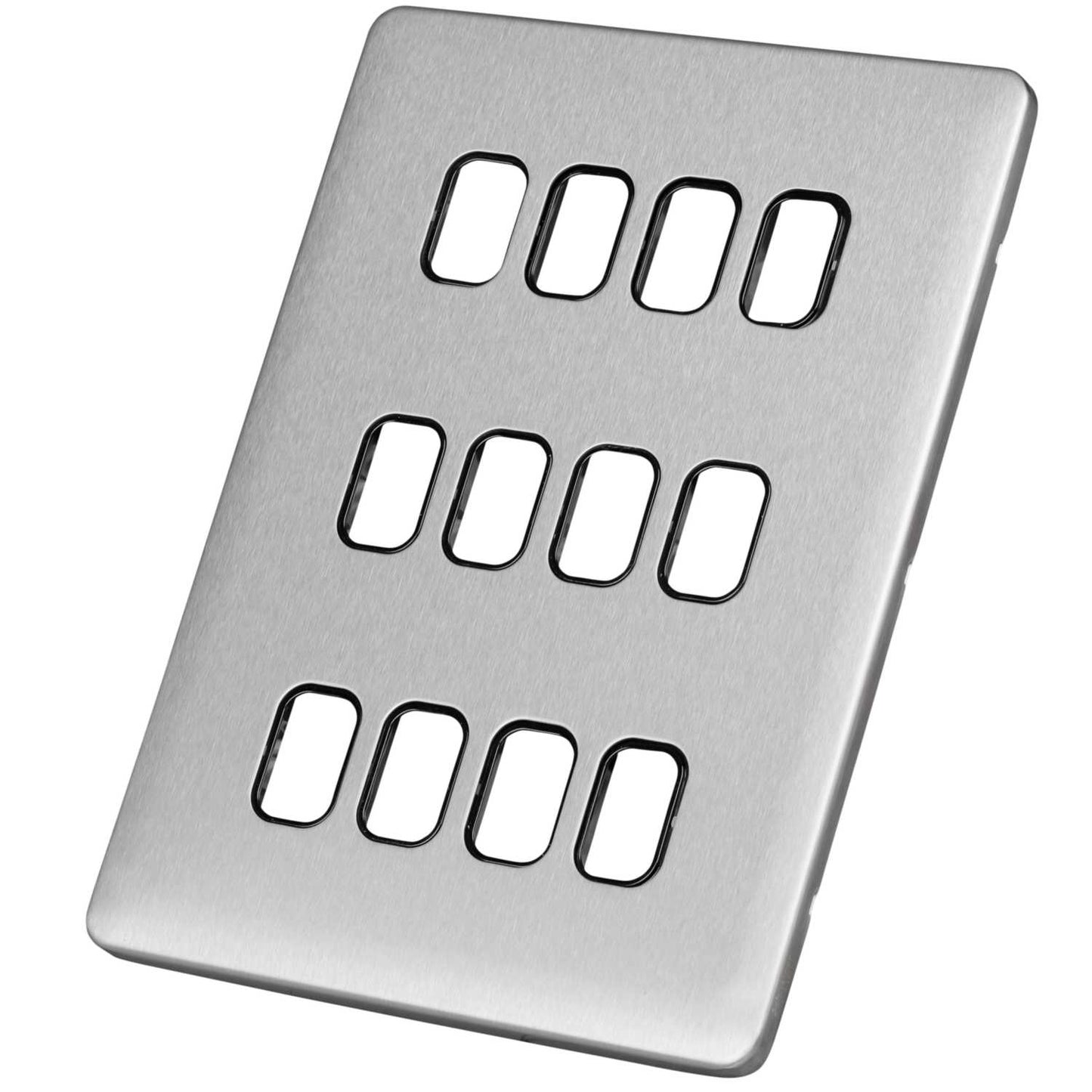 Schneider Lisse Deco 12 Gang Grid Plate Screwless Black Insert Stainless Steel