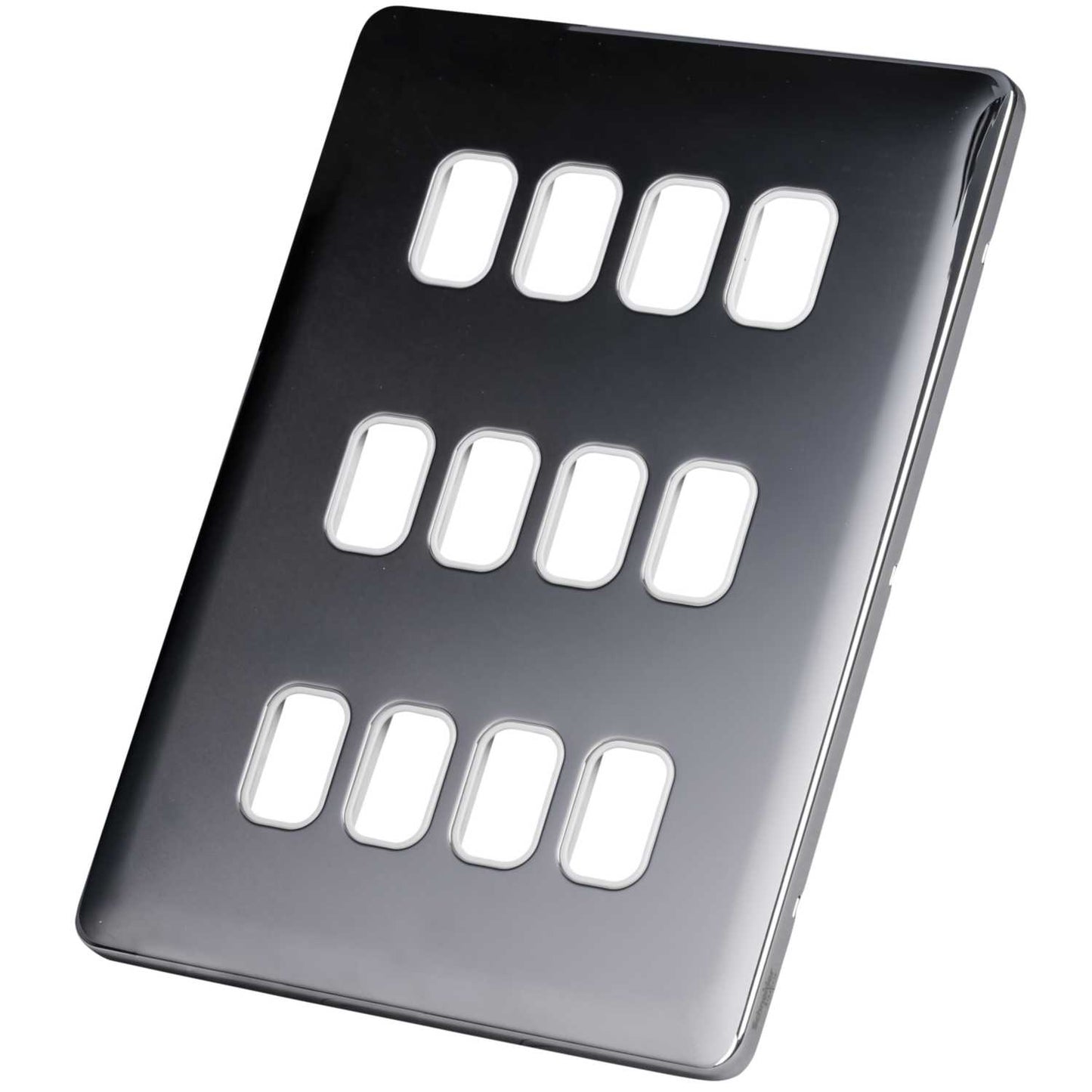 Schneider Lisse Deco 12 Gang Grid Plate Screwless White Insert Polished Chrome