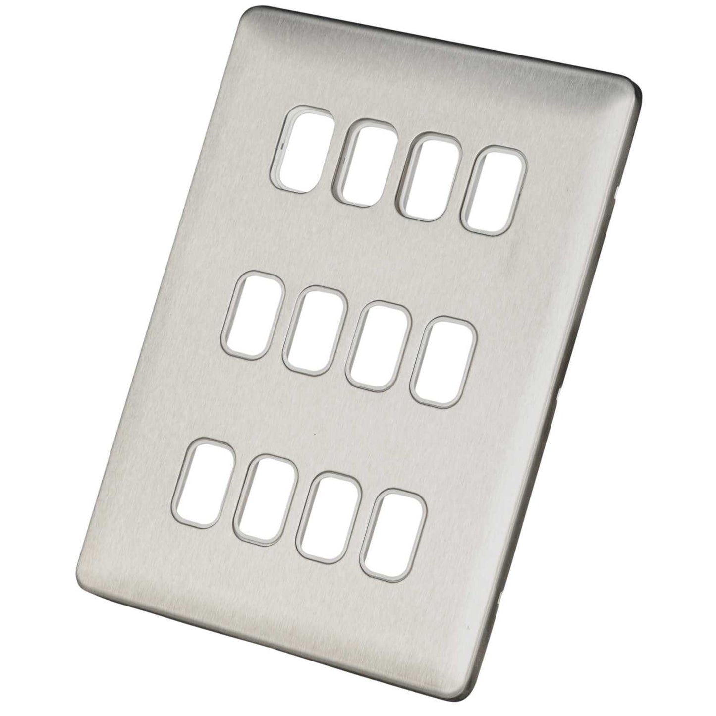 Schneider Lisse Deco 12 Gang Grid Plate White Insert Screwless Stainless Steel