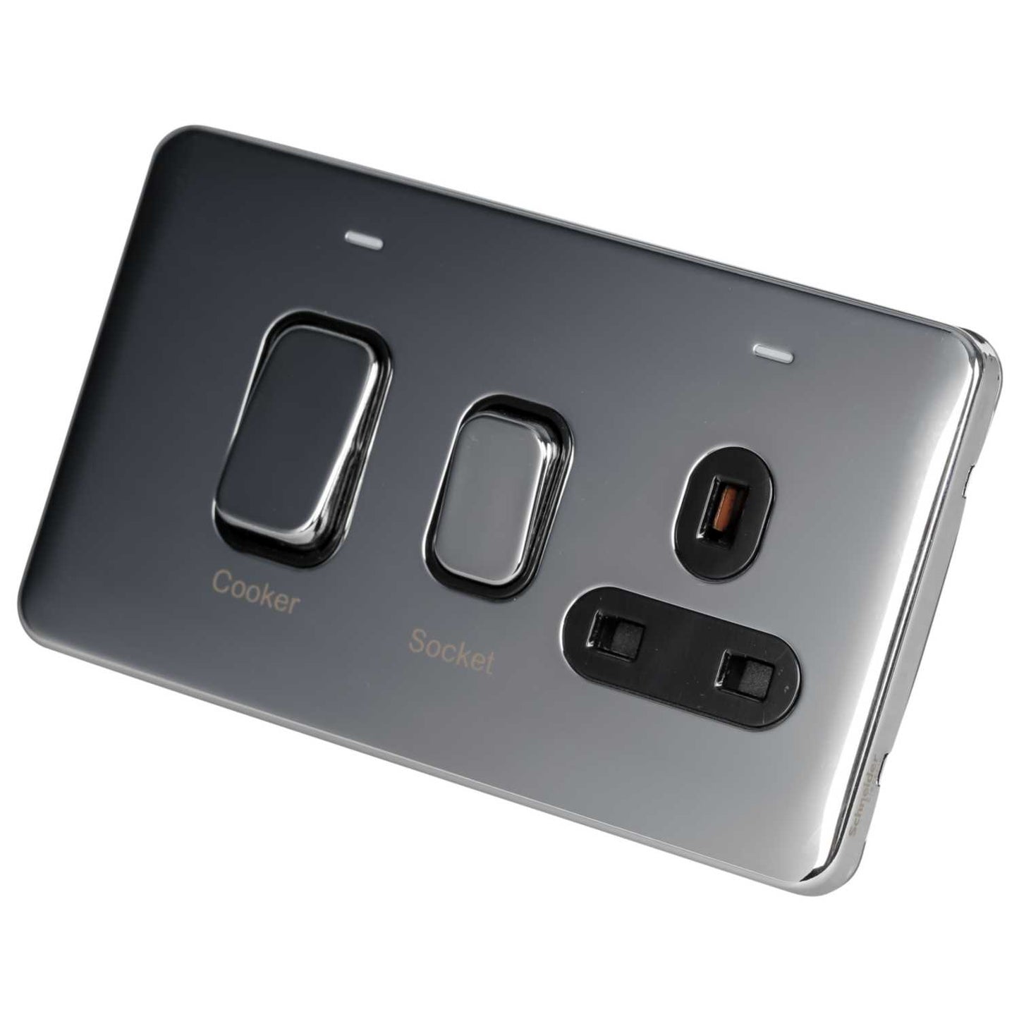 Schneider Lisse Deco 45A Cooker Control Unit with Indicator Screwless Black Insert Polished Chrome