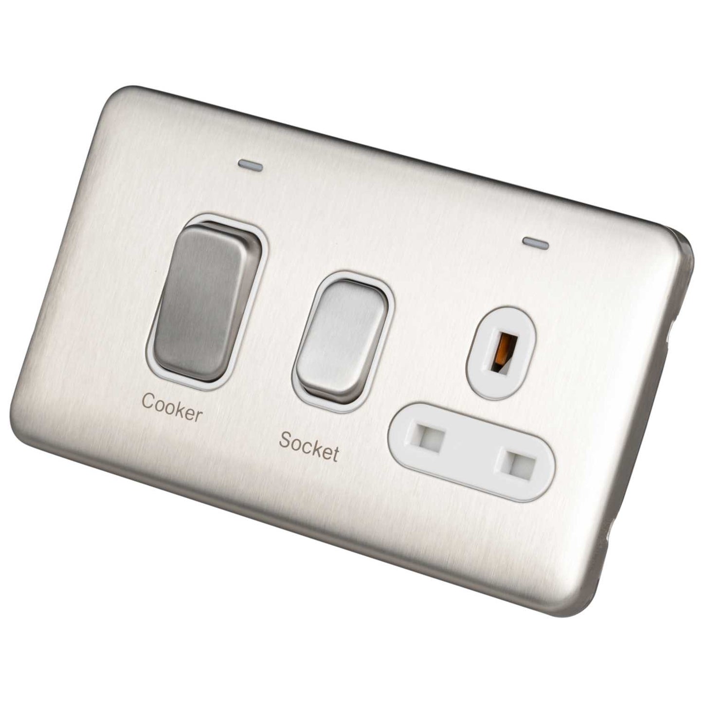Schneider Lisse Deco 45A Cooker Control Unit with Indicator Screwless White Insert Stainless Steel