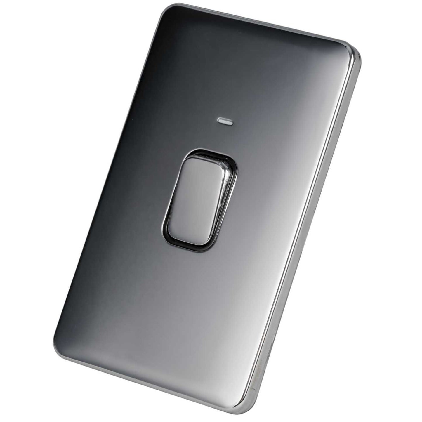 Schneider Lisse Deco 50A DP 2 Gang Vertical Switch with LED Screwless Black Insert Polished Chrome