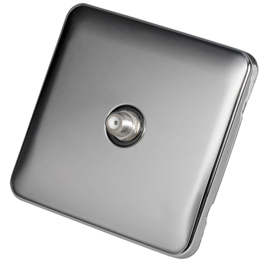 Schneider Lisse Deco 1 Gang Satellite Socket Screwless Black Insert Polished Chrome