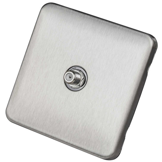 Schneider Lisse Deco 1 Gang Satellite Outlet Screwless Black Insert Stainless Steel