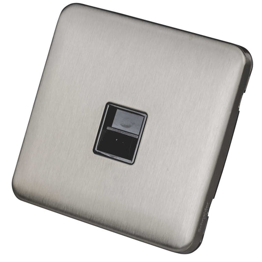 Schneider Lisse Deco 1 Gang Master Telephone Socket Screwless Black Insert Stainless Steel