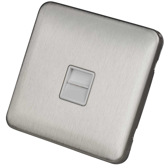Schneider Lisse Deco 1 Gang Master Telephone Socket Screwless White Insert Stainless Steel