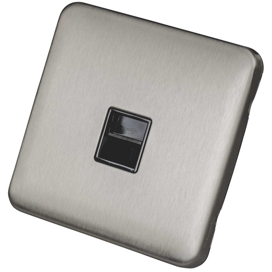 Schneider Lisse Deco 1 Gang Secondary Telephone Socket Screwless Black Insert Stainless Steel
