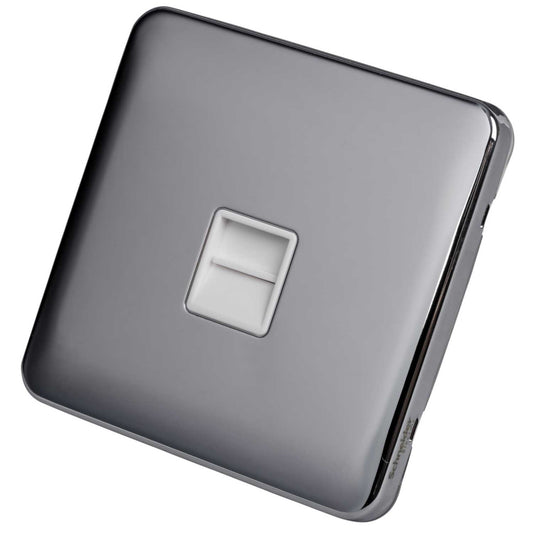 Schneider Lisse Deco 1 Gang Secondary Telephone Socket Screwless White Insert Polished Chrome