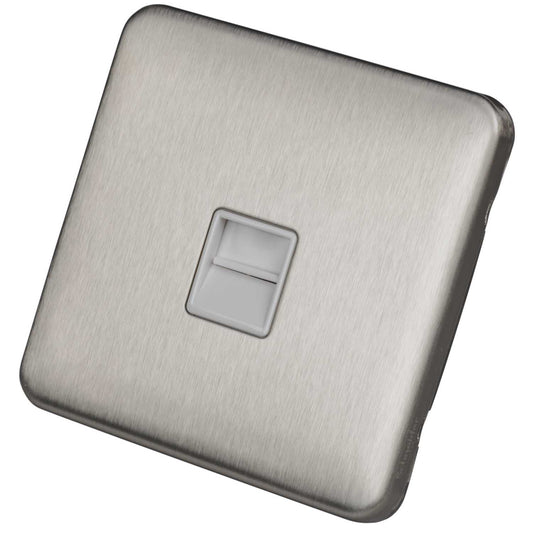 Schneider Lisse Deco 1 Gang Secondary Telephone Socket Screwless White Insert Stainless Steel