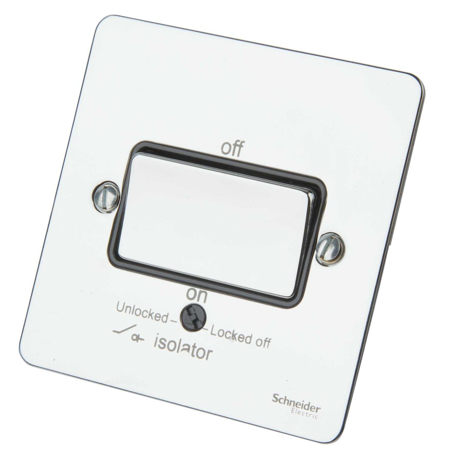Schneider GET Ultimate Flat Plate 16A Triple Pole Fan Isolator Switch Black Insert Polished Chrome