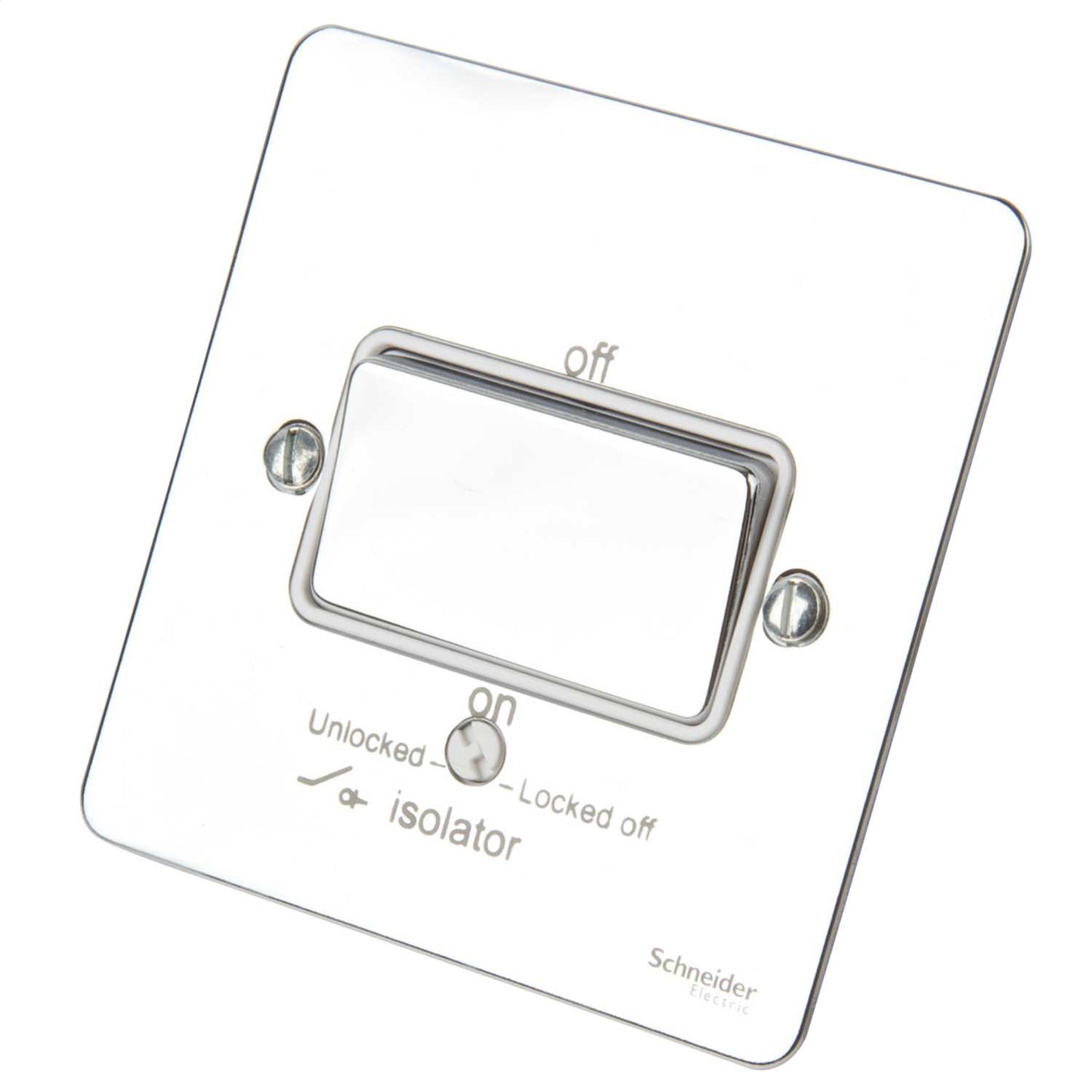 Schneider GET Ultimate Flat Plate 16A Triple Pole Fan Isolator Switch White Insert Polished Chrome