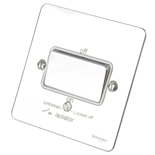 Schneider GET Ultimate Flat Plate 16A Triple Pole Fan Isolator Switch White Insert Polished Chrome