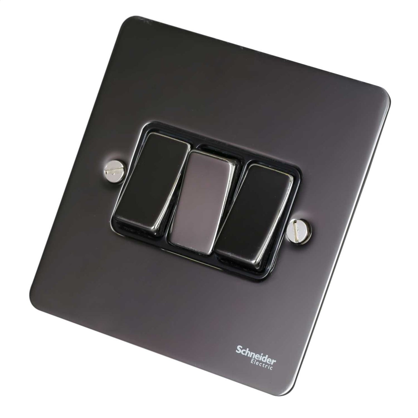 Schneider GET Ultimate Flat Plate 16A 3 Gang 2 Way Switch Black Insert Black Nickel
