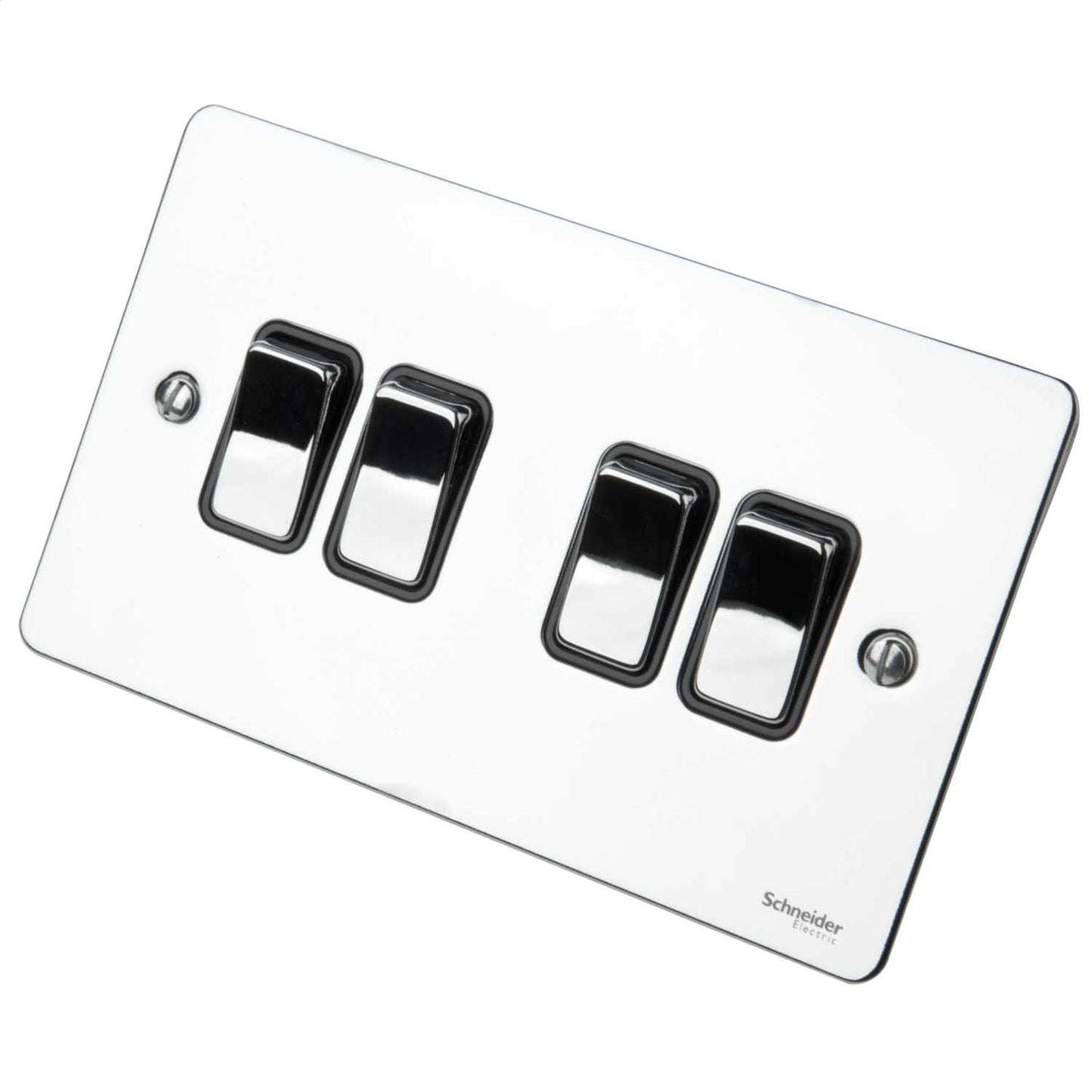 Schneider GET Ultimate 16A 4 Gang 2 Way Light Switch Black Insert Polished Chrome