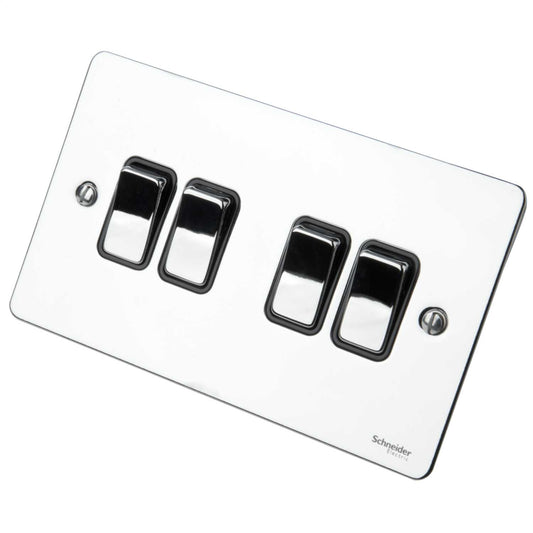 Schneider GET Ultimate 16A 4 Gang 2 Way Light Switch Black Insert Polished Chrome