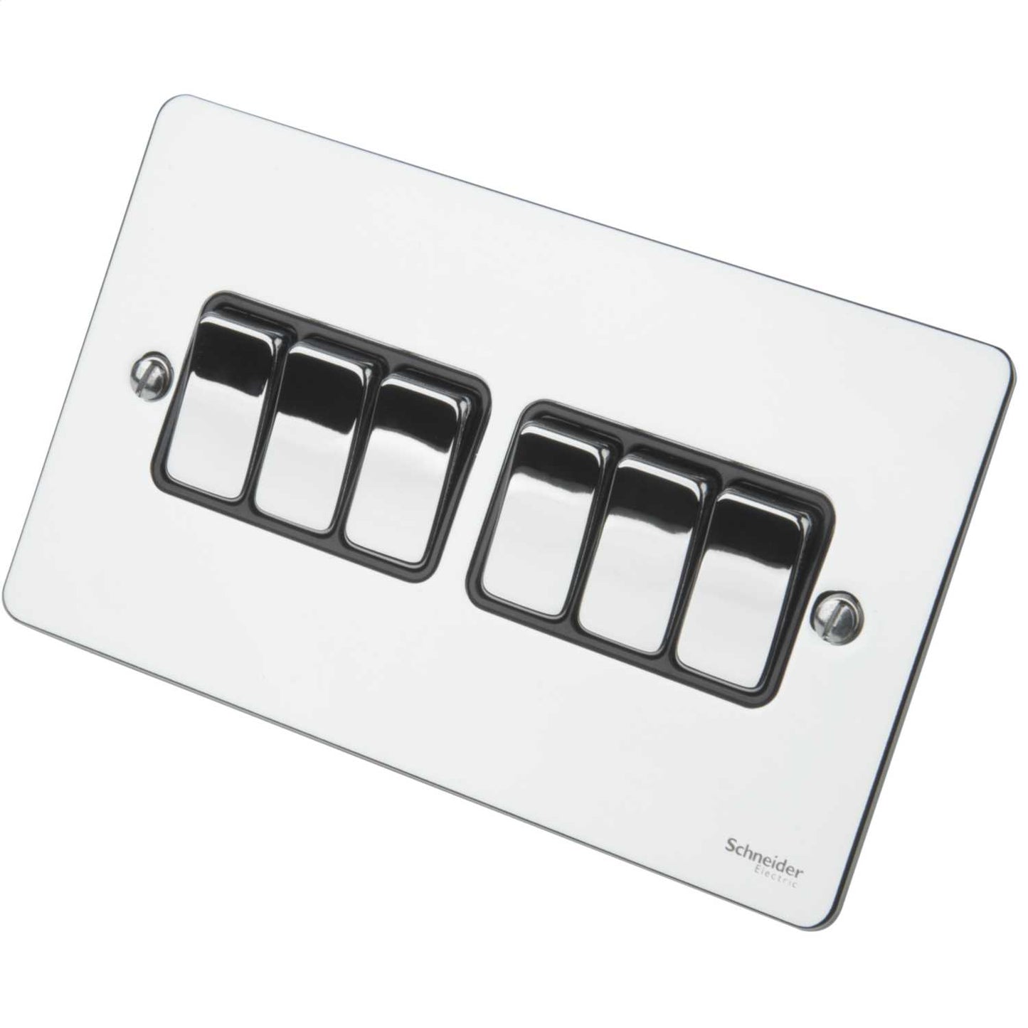 Schneider GET Ultimate 16A 6 Gang 2 Way Switch Black Insert Polished Chrome