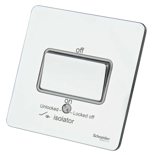 Schneider GET Ultimate 16A Triple Pole Screwless Fan Isolator Switch White Insert Polished Chrome