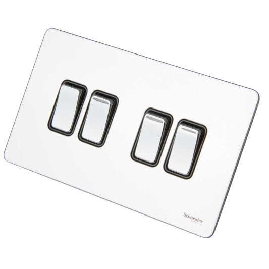 Schneider GET Ultimate 16A 4 Gang 2 Way Screwless Switch Black Insert Polished Chrome