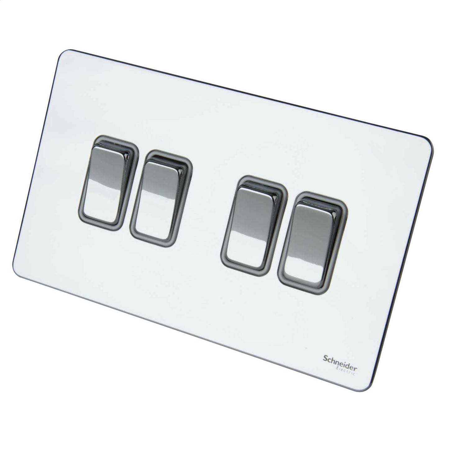 Schneider GET Ultimate 16A 4 Gang 2 Way Screwless Switch White Insert Polished Chrome