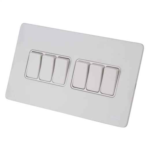 Schneider GET Ultimate 16A 6 Gang 2 Way Screwless Switch White Insert Painted White