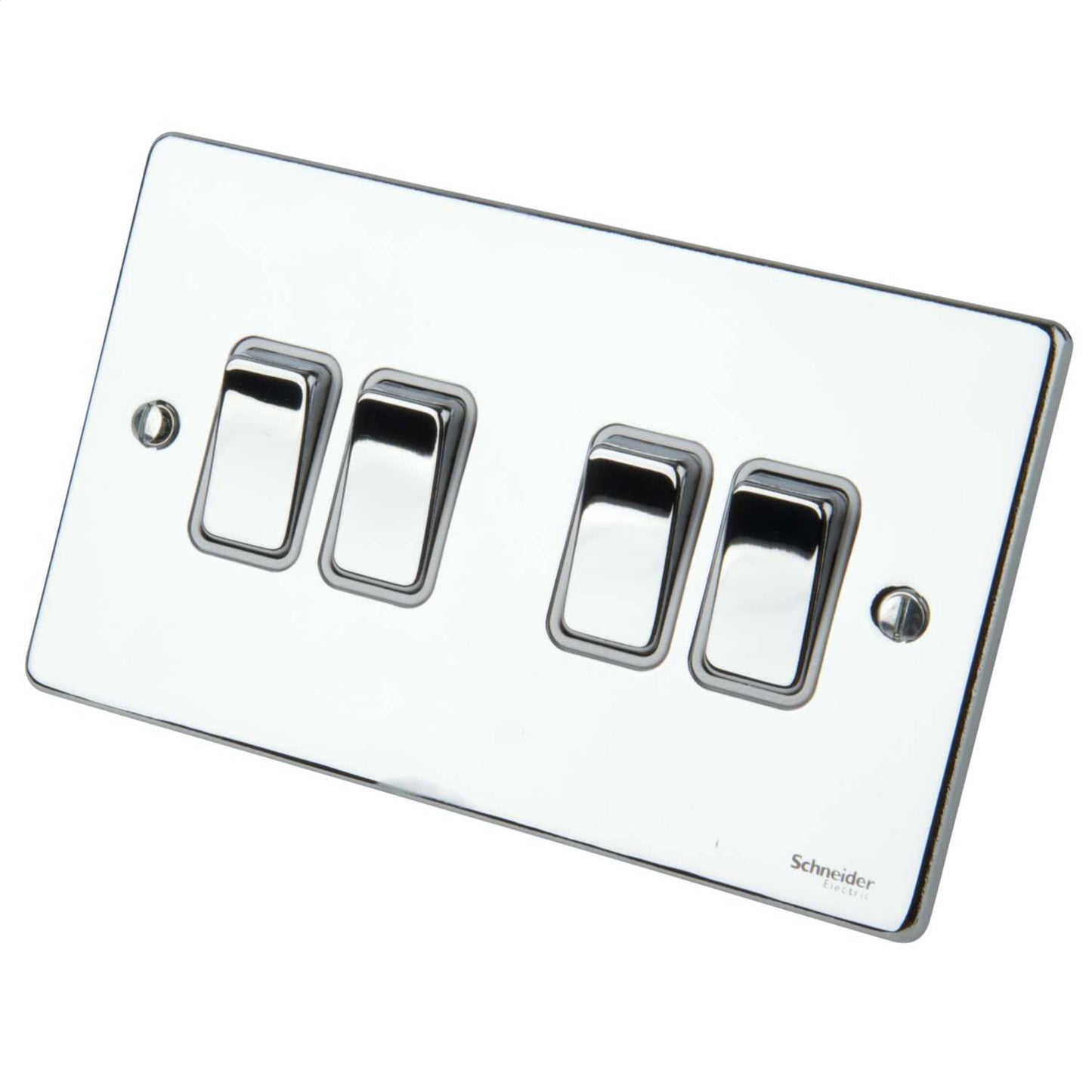 Schneider GET Ultimate 16A 4 Gang 2 Way Switch Polished Chrome White Insert