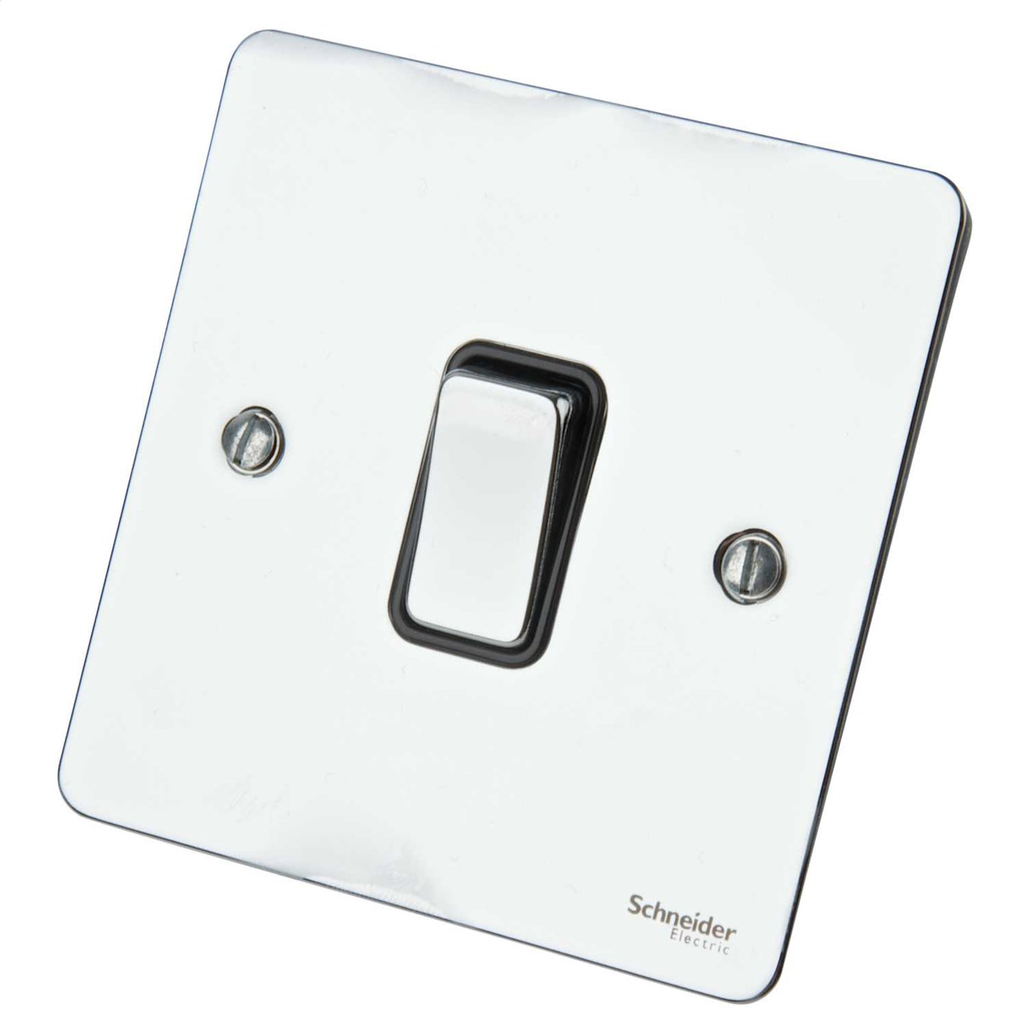 Schneider GET Ultimate Flat Plate 20A DP Switch Black Insert Polished Chrome