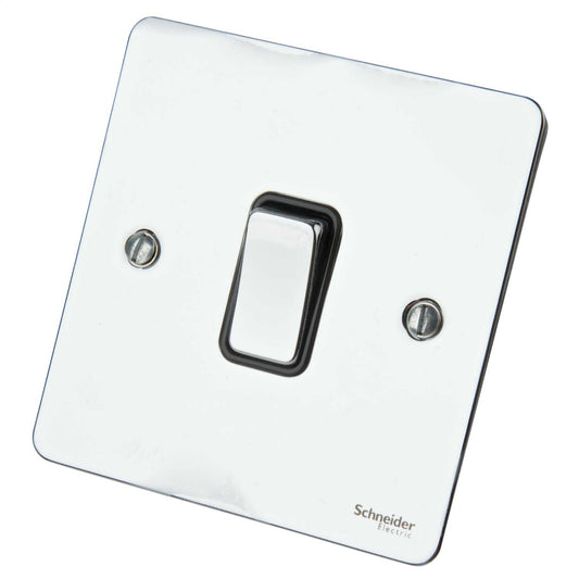 Schneider GET Ultimate Flat Plate 20A DP Switch Black Insert Polished Chrome