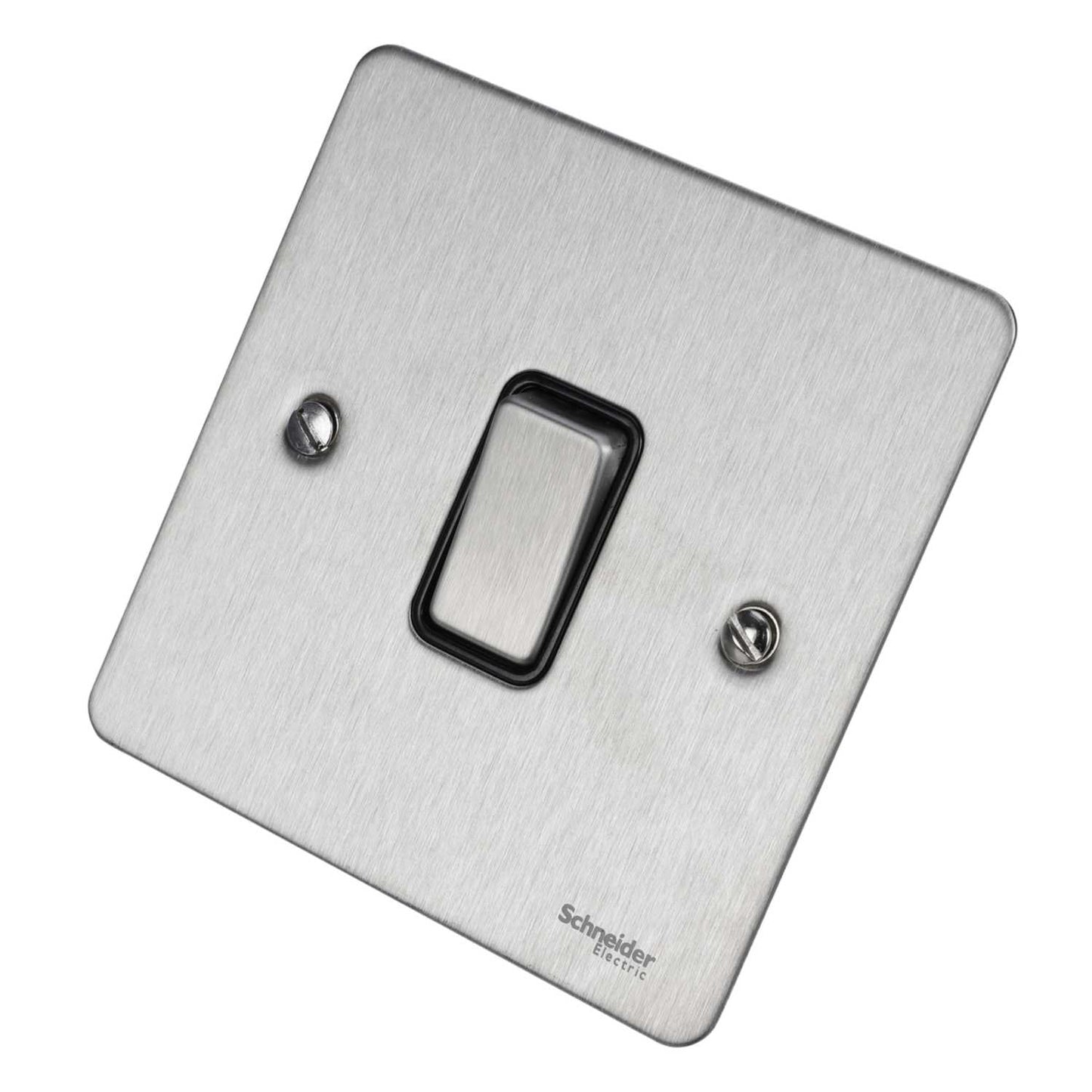 Schneider GET Ultimate Flat Plate 20A DP Switch Black Insert Stainless Steel