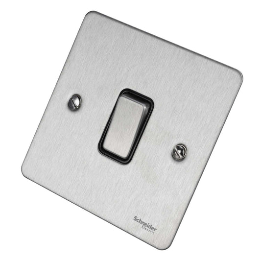 Schneider GET Ultimate Flat Plate 20A DP Switch Black Insert Stainless Steel